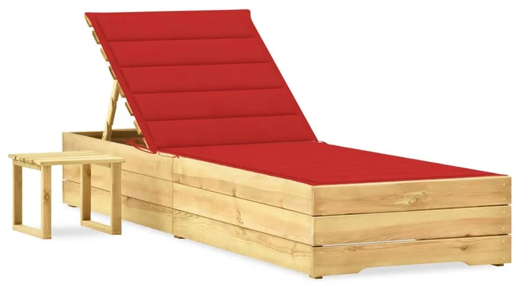 Lettino da giardino con tavolino cuscino legno pino impregnato