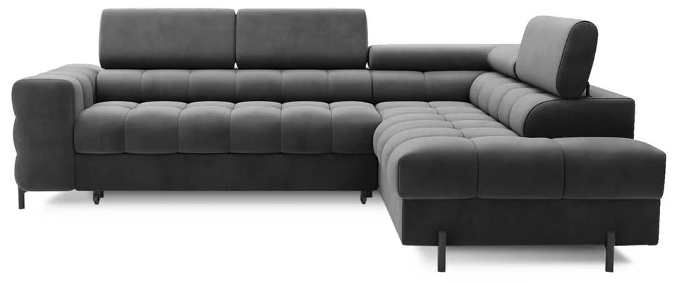 Divano angolare grigio scuro allungabile/con contenitore (con penisola a destra/a L) e rivestimento in velluto Ferucce – ELTAP
