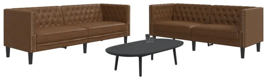 Set Divani Chesterfield 2pz Marrone İn Similpelle Scamosciata /