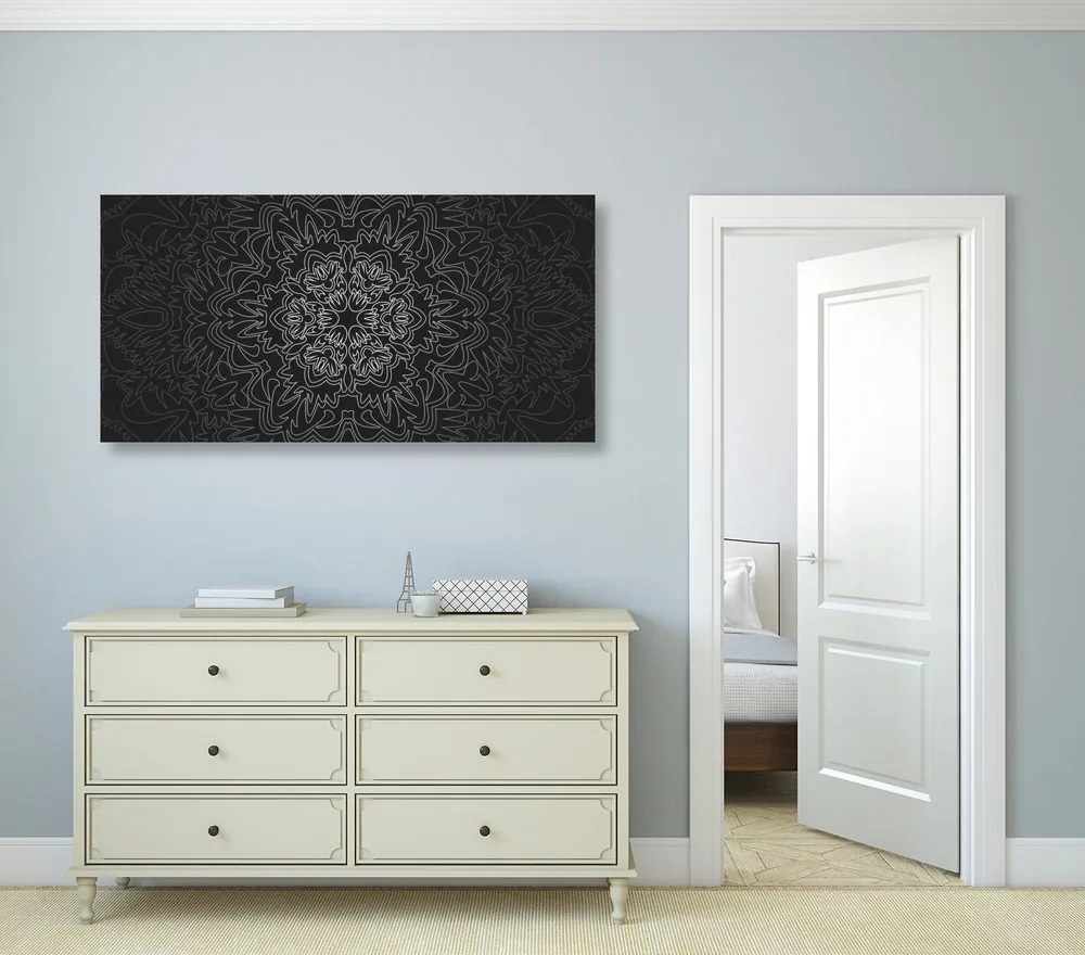 Quadro su tela – Mandala ornamentale in bianco e nero