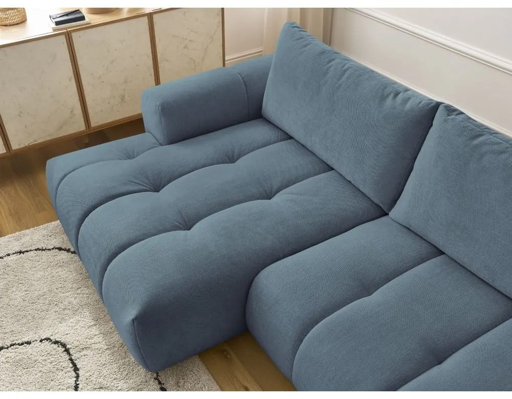 Divano angolare blu allungabile e con contenitore (penisola a sinistra/chaise lounge) con rivestimento in ciniglia Fuji – Bobochic Paris