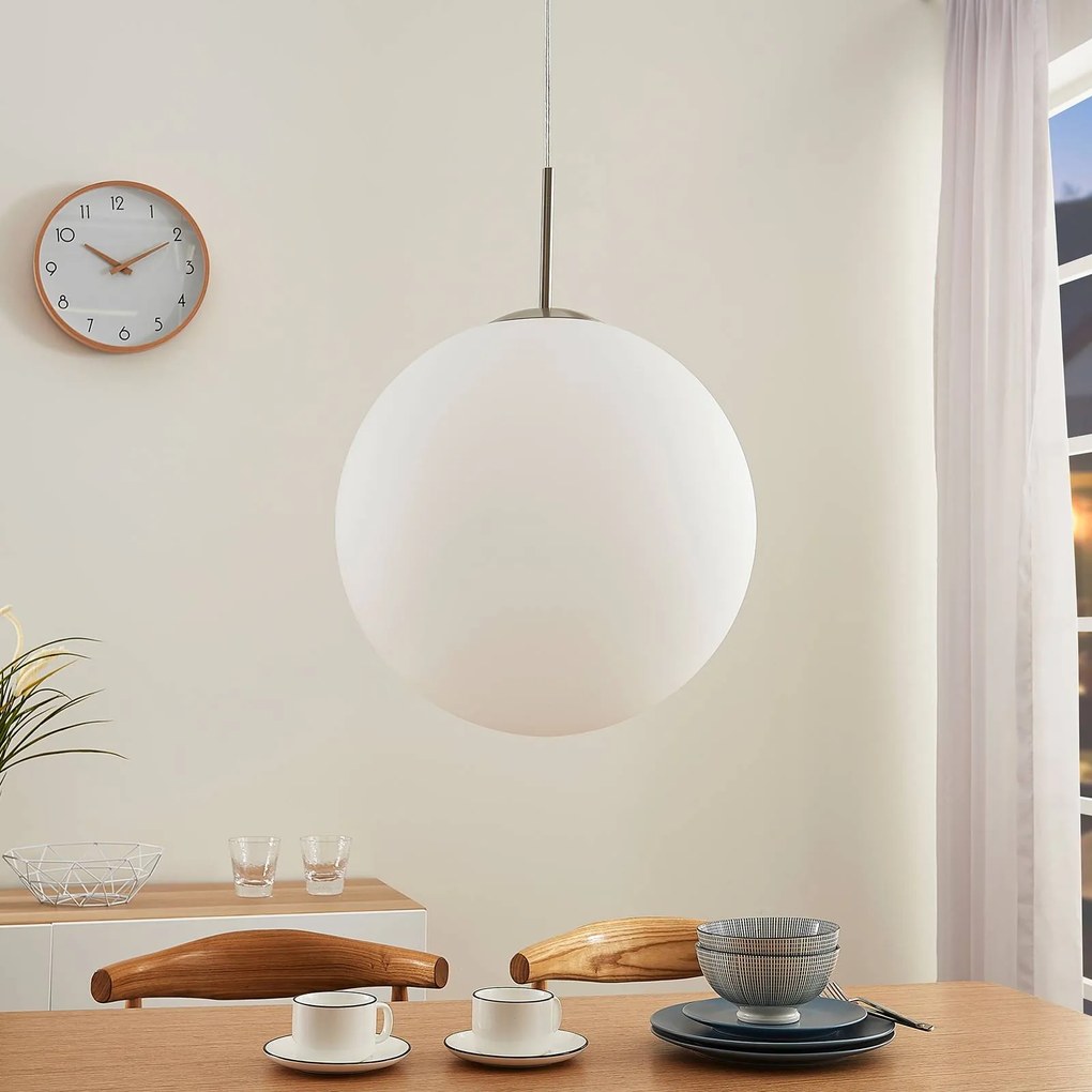 Lampada a sospensione in vetro Rhona Lindby, dimmerabile, Bianco / Opale, Soggiorno / Sala da pranzo, Vetro, Moderno, Lampada a sospensione