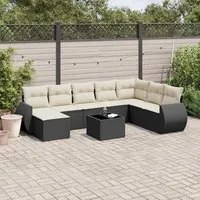 Set Divani da Giardino 9 pz con Cuscini Nero in Polyrattan 3221765