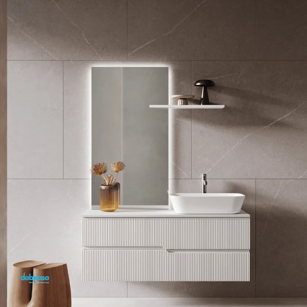 Mobile Bagno Sospeso Cannettato 100 Cm Due Cassetti Specchio Led Con Touch 60x90 Cm Italbagno "Victor"