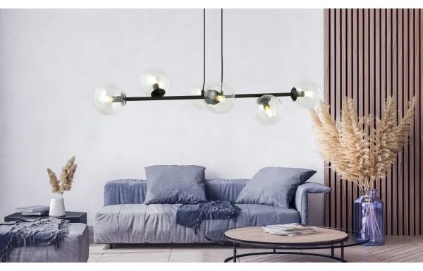 Lampadario a sospensione con filo ROSSI 6xE14/10W/230V nero/limpido