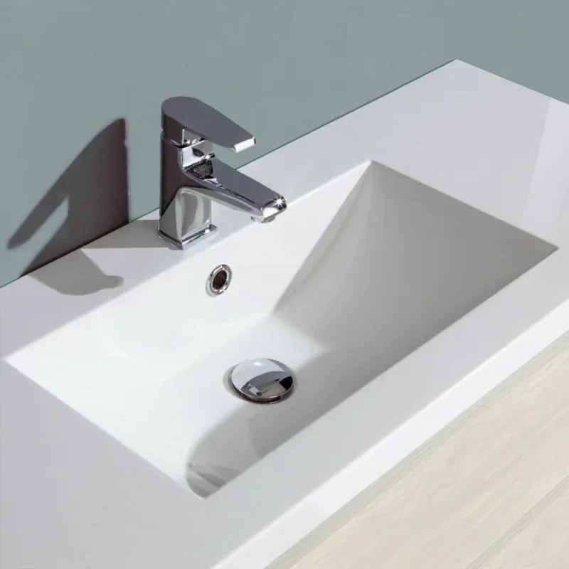 Mobile bagno sospeso rovere grigio 80 cm lavabo e specchiera LED Easy