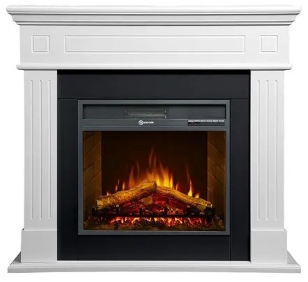 Camino elettrico caminetto da terra CAMBRIDGE in legno Bianco L110 x P25 x H95