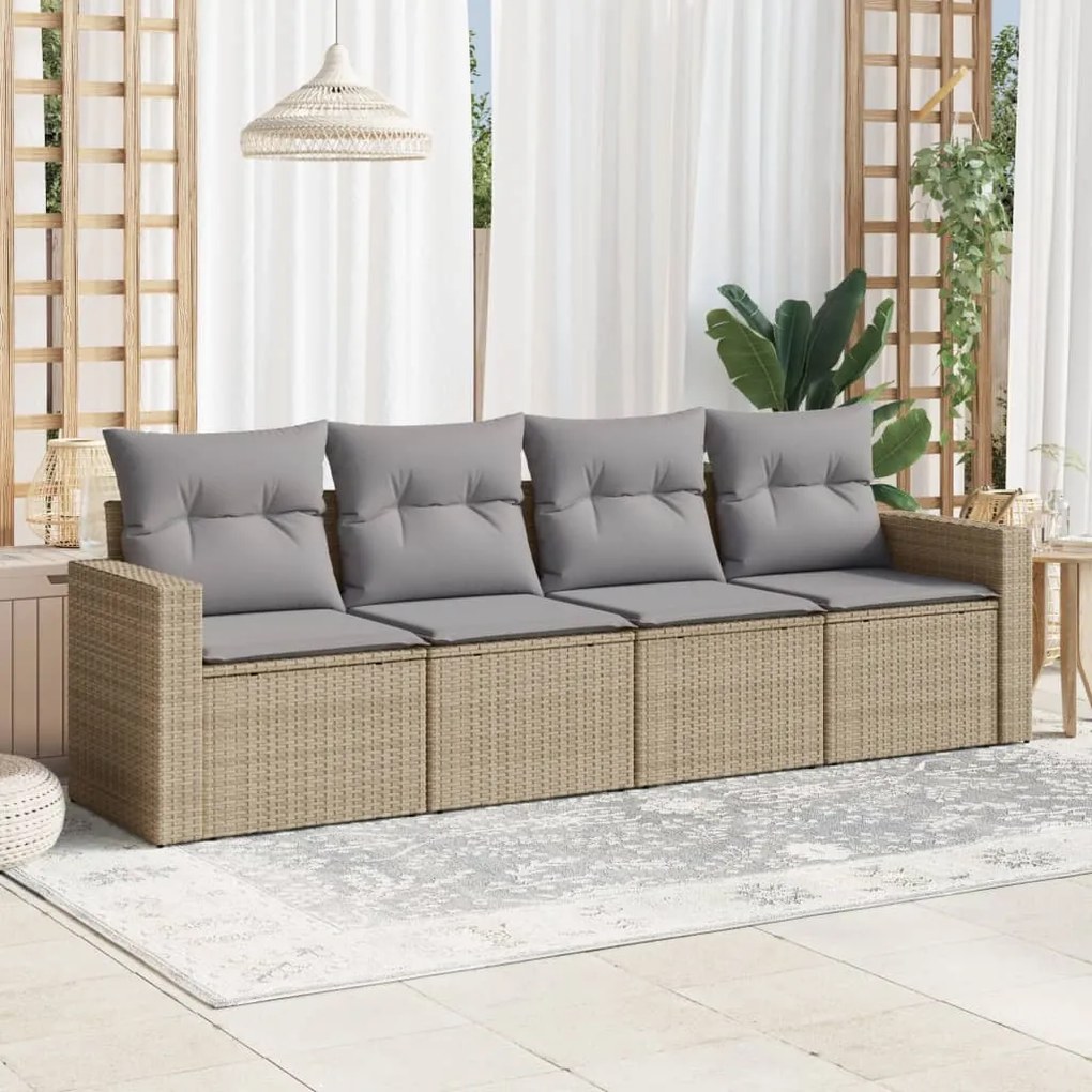 Set divano da giardino 4 pz con cuscini beige in polyrattan