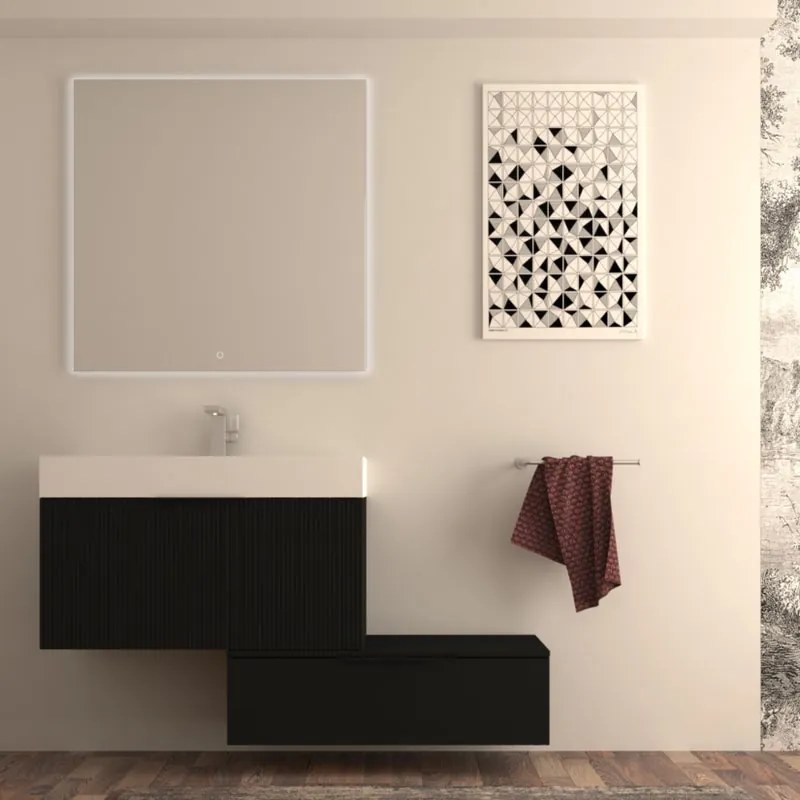 Mobile da bagno sotto lavabo BADEN HAUS MODULA nero laccato opaco L 90 x H 43 x P 44 cm 3 cassetti, lavabo non incluso