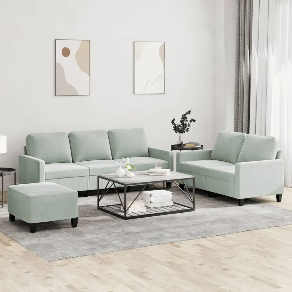 Set Di Divani 3 Pz Con Cuscini Grigio Chiaro İn Velluto /
