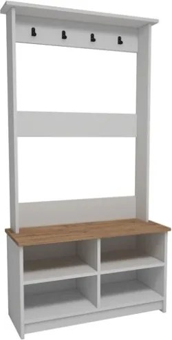 Mobile Ingresso 90 Cm Con Appendiabiti Panca E Vani A Giorno Carmela Rovere Bianco