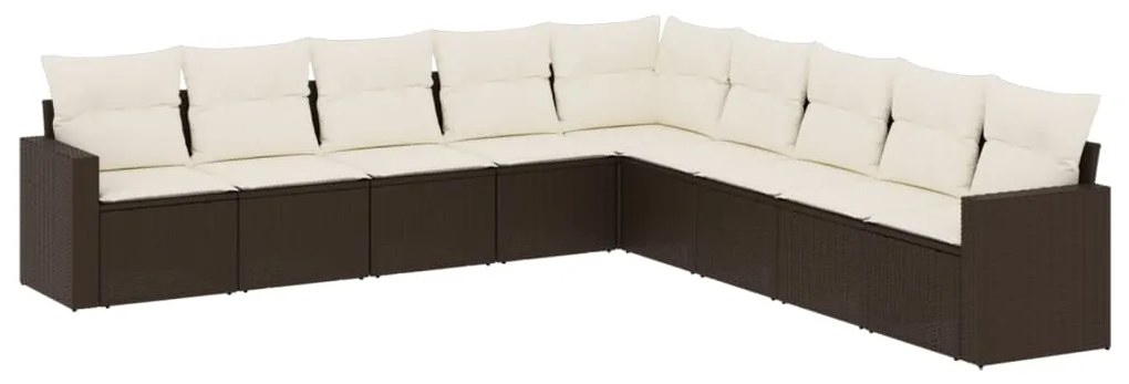 Set divani da giardino 9pz con cuscini marrone in polyrattan