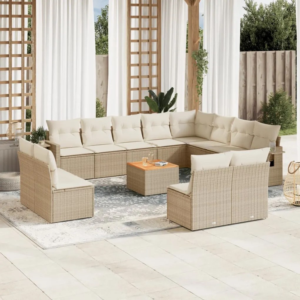 Set divano da giardino 13 pz con cuscini beige in polyrattan