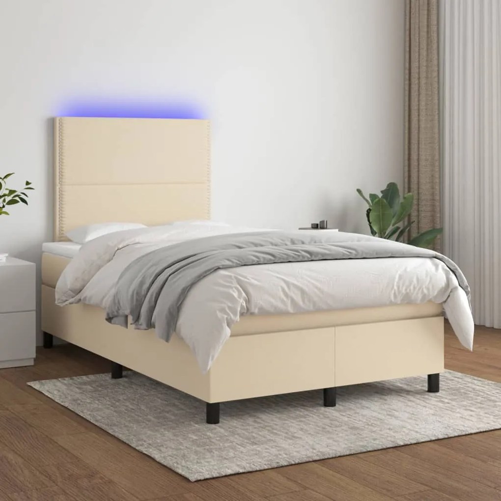 Letto A Molle Con Materasso E Led Crema 120x200cm İn Tessuto /