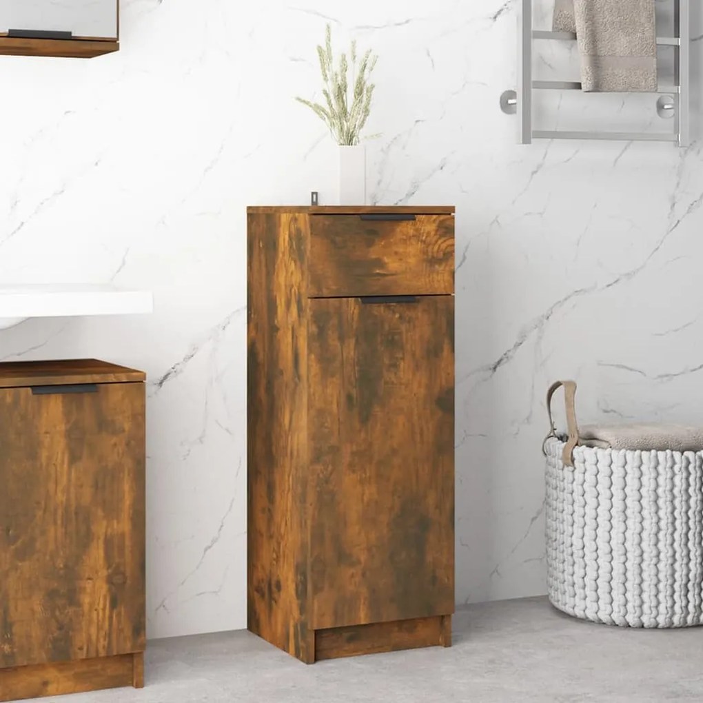 Armadietto Bagno Rovere Fumo 32x34x90 Cm İn Legno Multistrato /