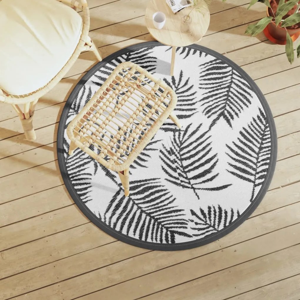 Tappeto Da Esterni Arakıl Bianco E Nero Ø120 Cm İn Pp /
