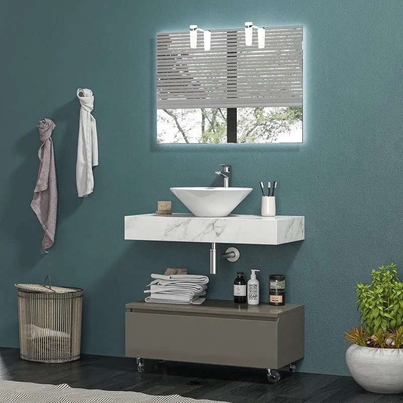 Kamalu - composizione bagno con mobile a terra e mensolone 80cm | kam-kk801