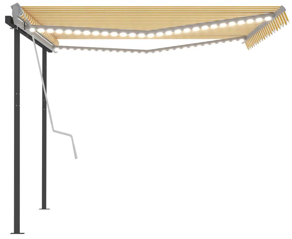 Tenda da Sole Retrattile Manuale con LED 4x3,5 m Gialla Bianca
