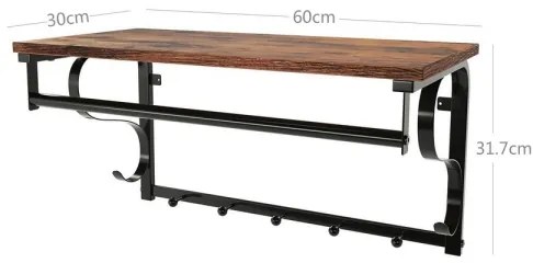 Appendiabiti da parete con mensola NATE marrone/nero