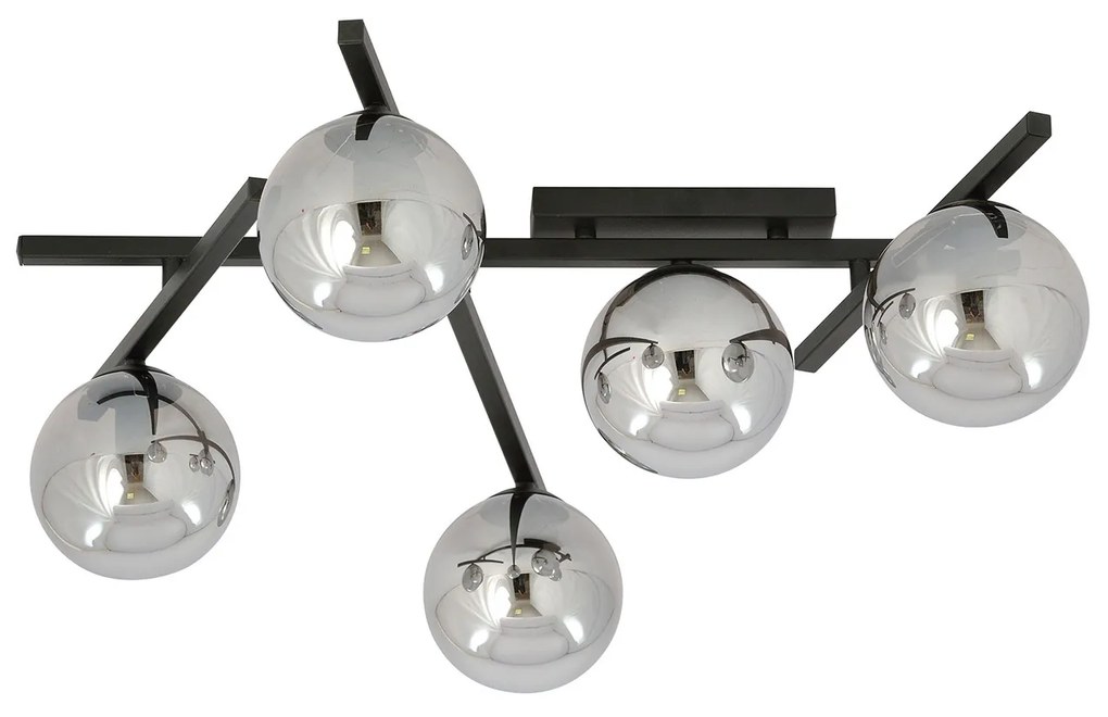 Plafoniera Moderna 5 Luci Teti In Acciaio Nero Bracci Regolabili E Vetro Fumè