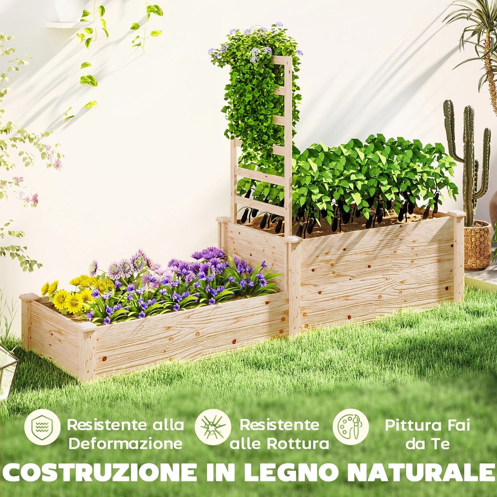 Fioriera Rialzata con Grigliato per Rampicanti e Divisorio 222x63x132 cm in Legno di Abete...