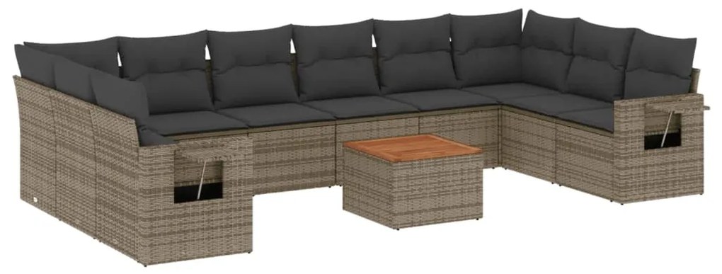 Set divani da giardino 11 pz con cuscini in polyrattan grigio
