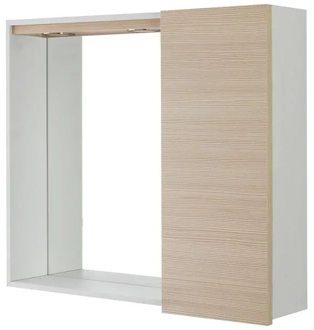 Specchio contenitore 68x61 cm larice con anta a destra e faretti LED Desya