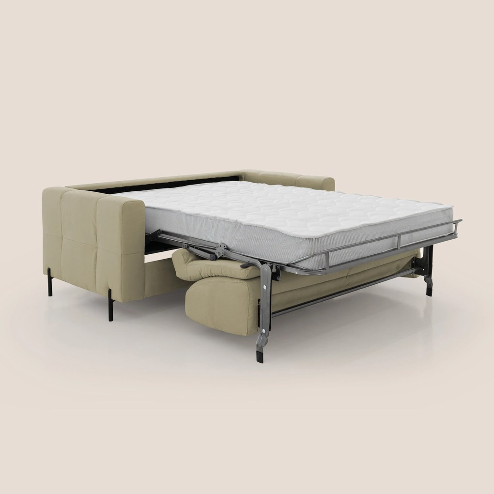 Ortensia divano letto materasso H18 cm con piedi alti in elegante microfibra smacchiabile T11 beige