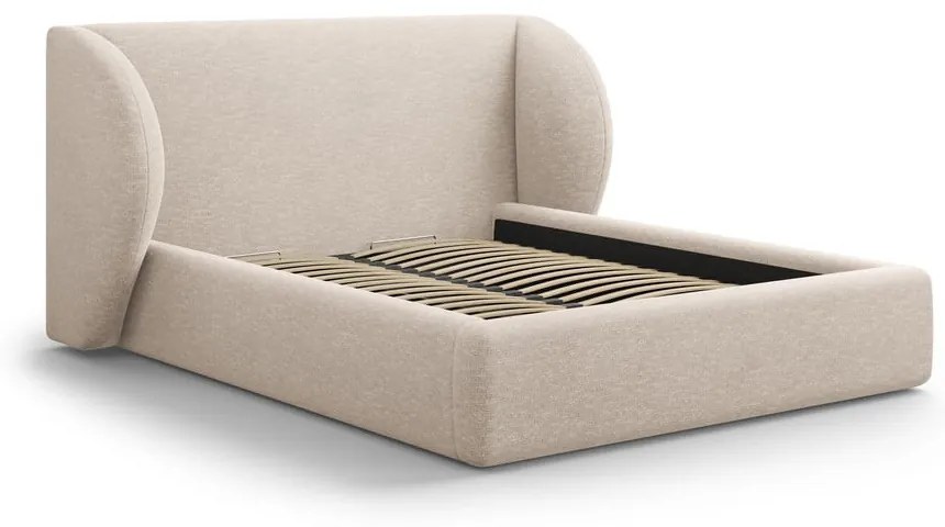 Letto matrimoniale imbottito beige con contenitore con rete inclusa 180x200 cm Miley – Micadoni