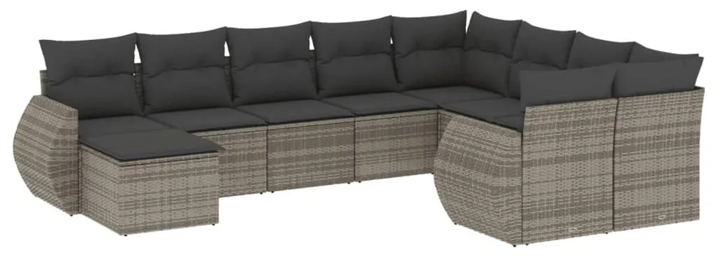 Set Divano da Giardino 10 pz con Cuscini Grigio in Polyrattan