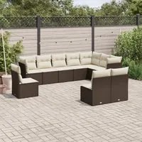 Set Divani da Giardino 10pz con Cuscini in Polyrattan Marrone 3217803