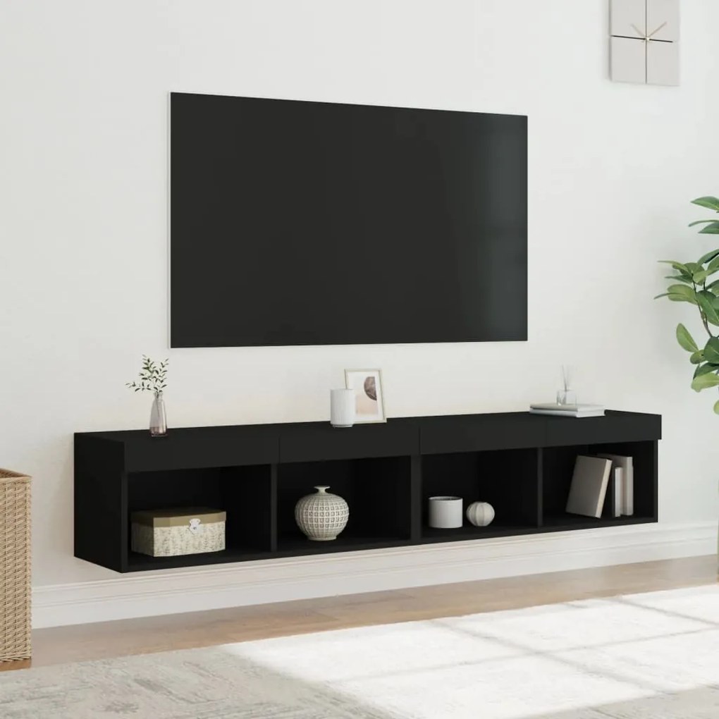 Mobili Porta Tv Con Luci Led 2 Pz Neri 80x30x30 Cm /