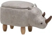 Sgabello per bambini Animale Rhino con contenitore Poggiapiedi per scuola materna in ecopelle grigio chiaro con gambe in legno