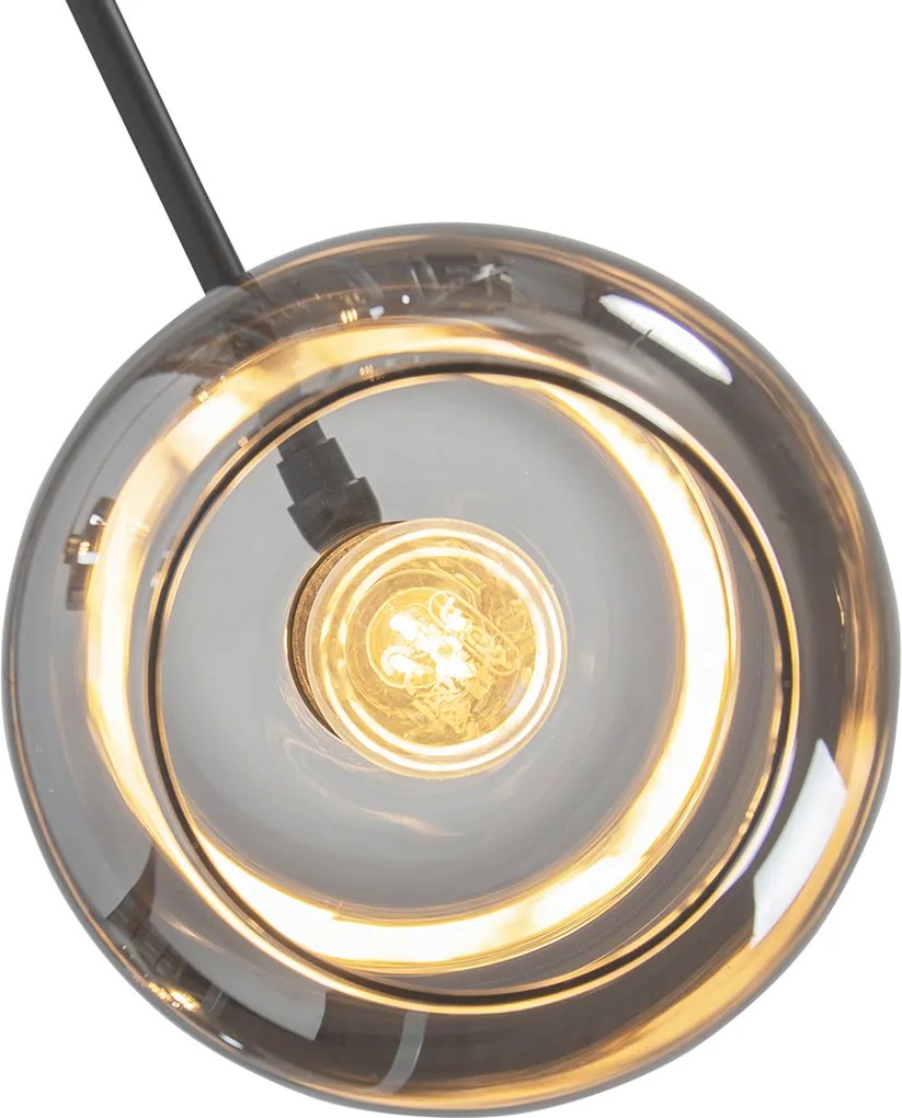 Lampada da terra nera con oro e vetro fumé 5 luci - Zuzanna