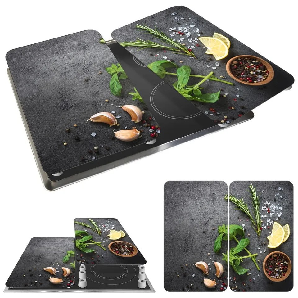 Set di 2 copri stufe in vetro grigio Herbs Universal - Wenko