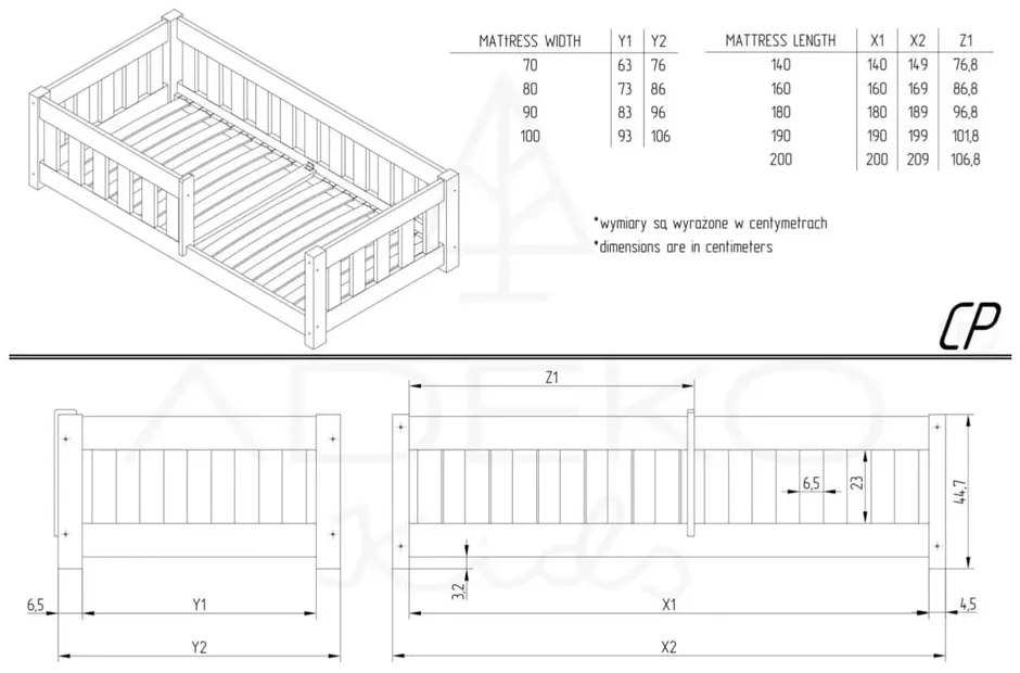 Letto per bambini in legno di pino 120x200 cm CP - Adeko