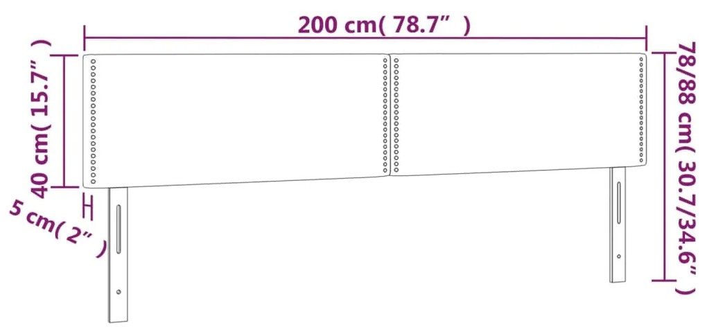 Testiera a LED Nera 200x5x78/88 cm in Velluto