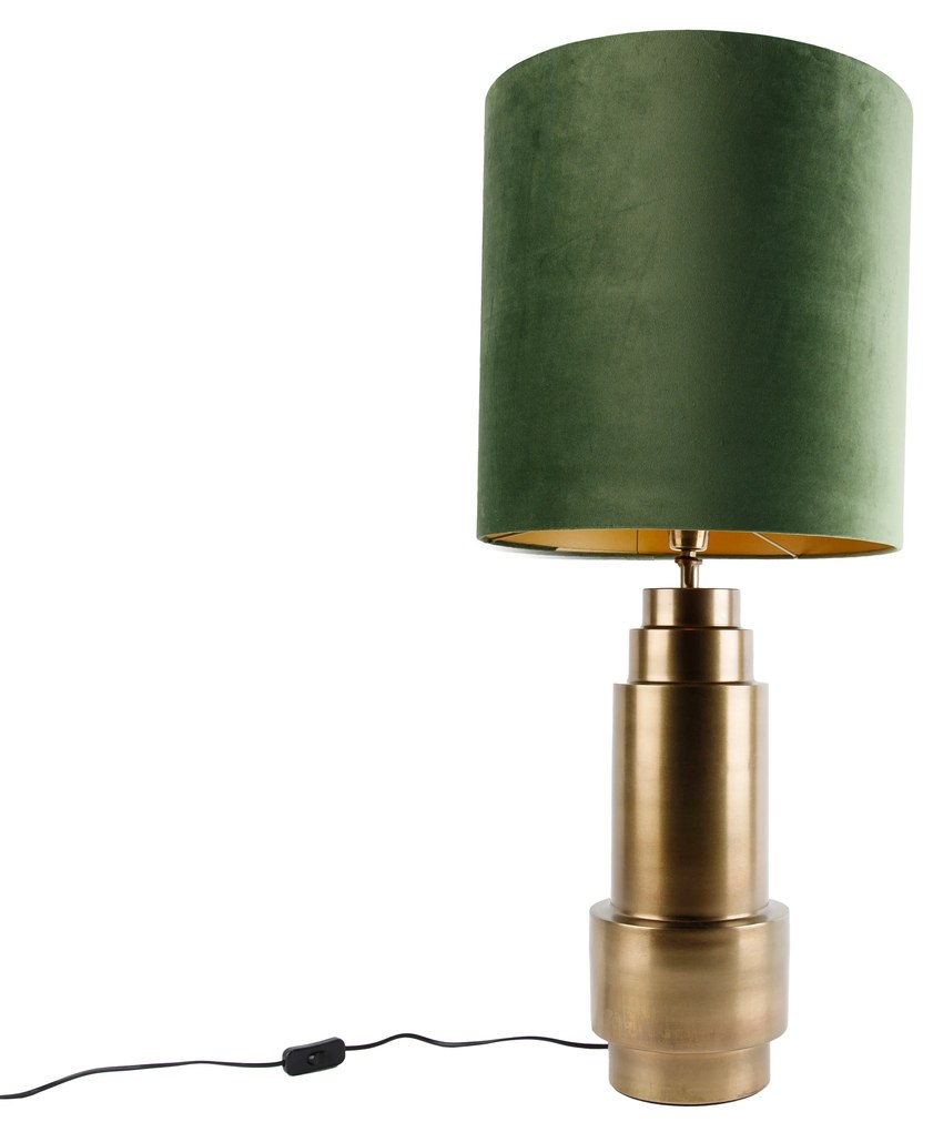 Lampada da tavolo velluto verde con dettagli oro 40 cm - Bruut