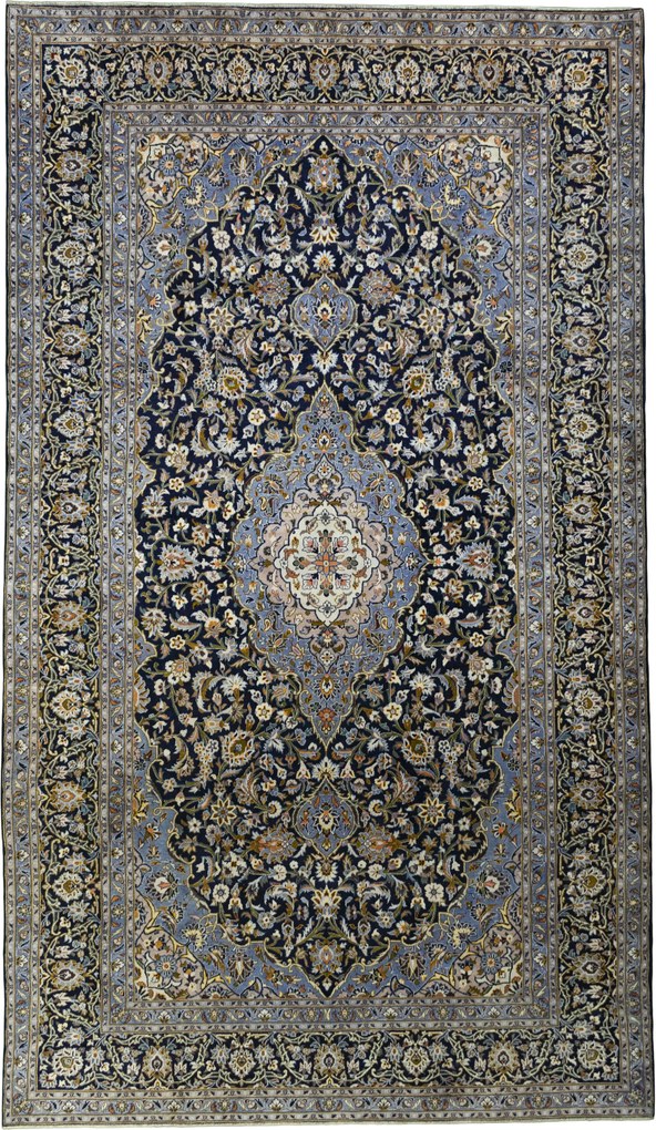 Kashan Tappeto 300x510 Blu (Iran) Annodato A Mano