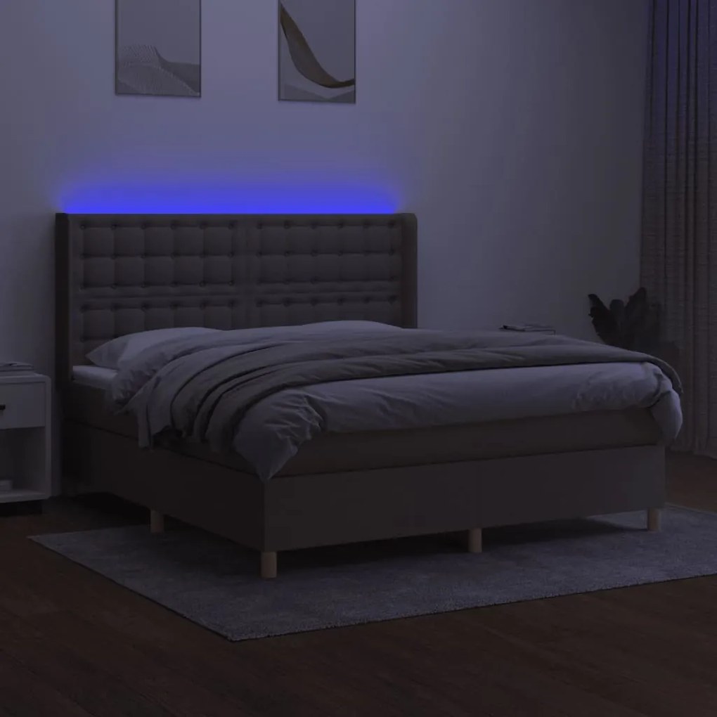 Letto a molle con materasso e led tortora 180x200 cm in tessuto