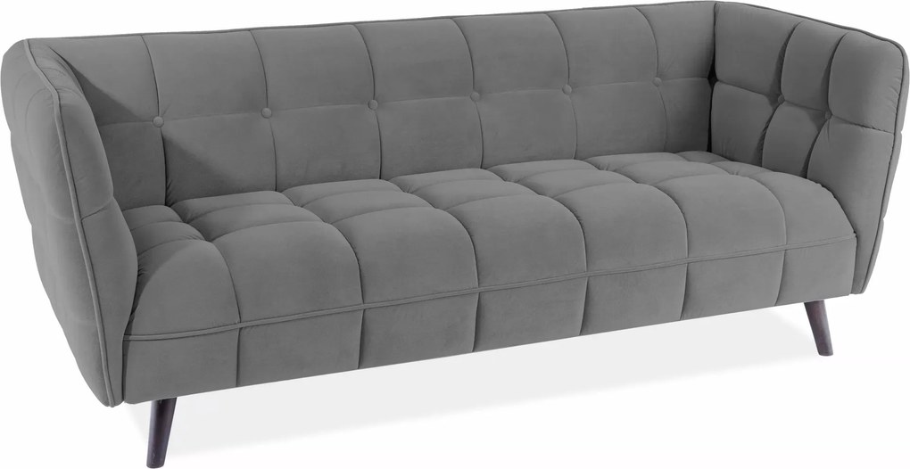 Divano Castello Velvet 3 posti in velluto grigio Bluvel 14 e struttura in legno wenge – 200x85x78 cm