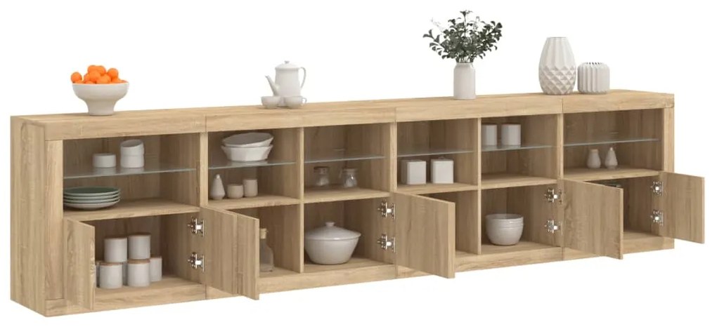 Credenza con luci led rovere sonoma 283x37x67 cm