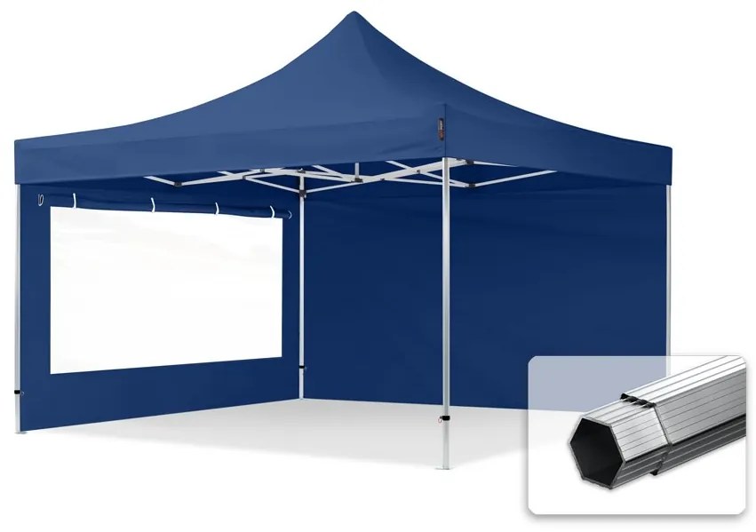 TOOLPORT 4x4m gazebo pieghevole PES con laterali (finestre panoramiche), PROFESSIONAL alluminio, blu - (600184)