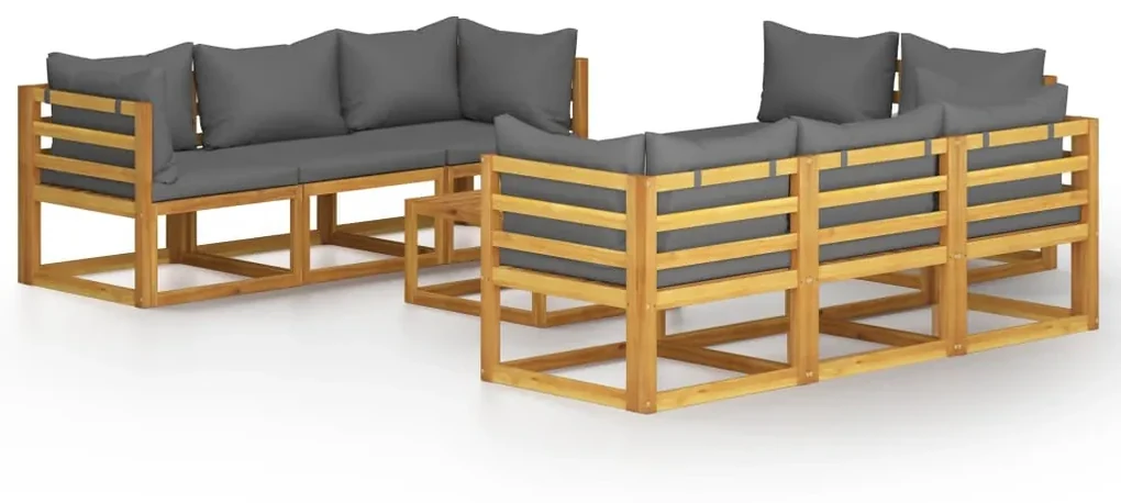 Set divani da giardino 9 pz con cuscini in massello di acacia