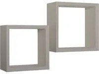 Set 2 Mensole Cubo da Parete Quadrato in Fibra di Legno Ginevra Marrone Talpa