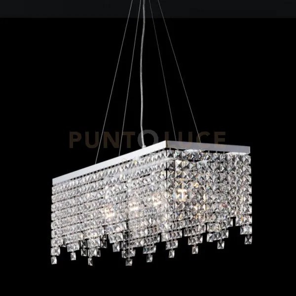 Sospensione in ottone e ferro cromato 4 luci con strass penelope