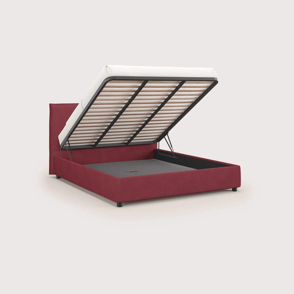 Nina letto contenitore dal design minimal in microfibra effetto pelle smacchiabile rosso