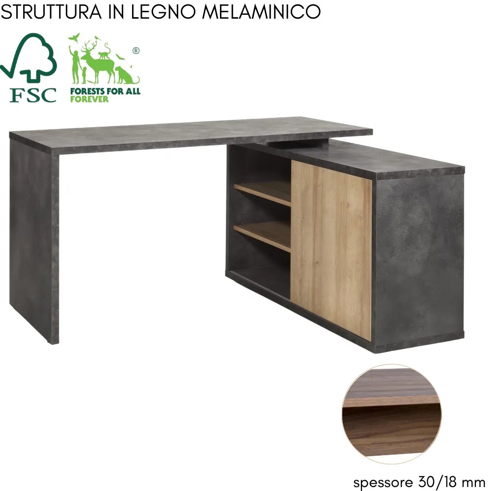 Scrivania Pc Ufficio Angolare Tavolo per Computer con Mobiletto Salvaspazio 1 Anta 6 Ripiani, in Legno cm 150x120x74