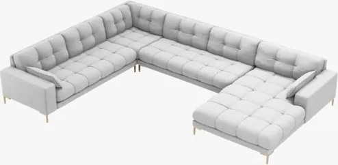 Divano angolare Mamaia 7 posti in tessuto Bouclé gambe oro - L327 cm