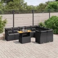 Set Divani da Giardino 10pz con Cuscini in Polyrattan Nero 3271006